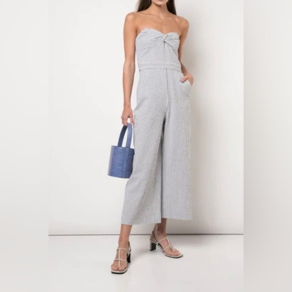 Veronica Beard Strapless Blue and White Pinstripe Jumpsuit